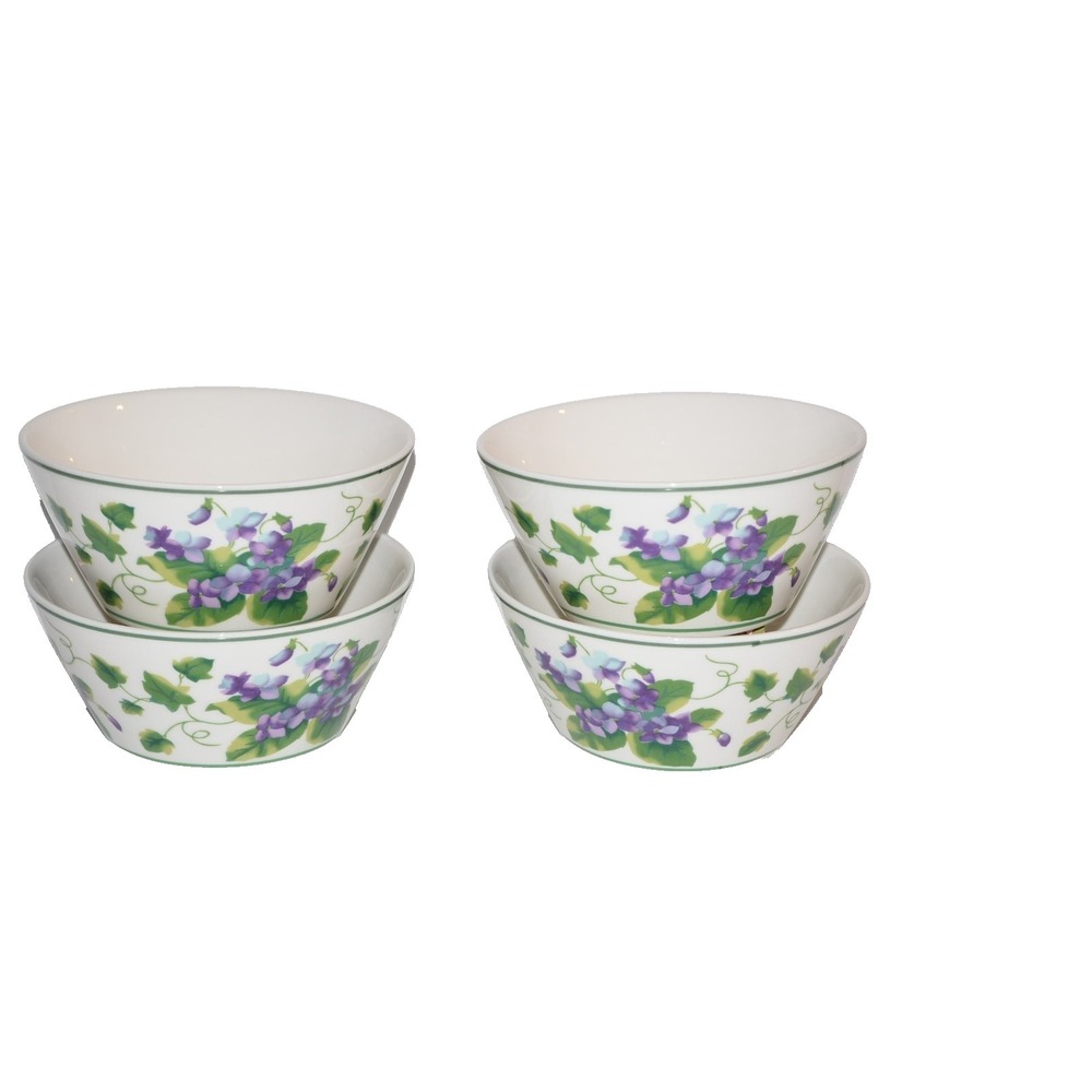 Vtg Waverly Garden Room Sweet Violet Soup Cereal Bowls 4pc set